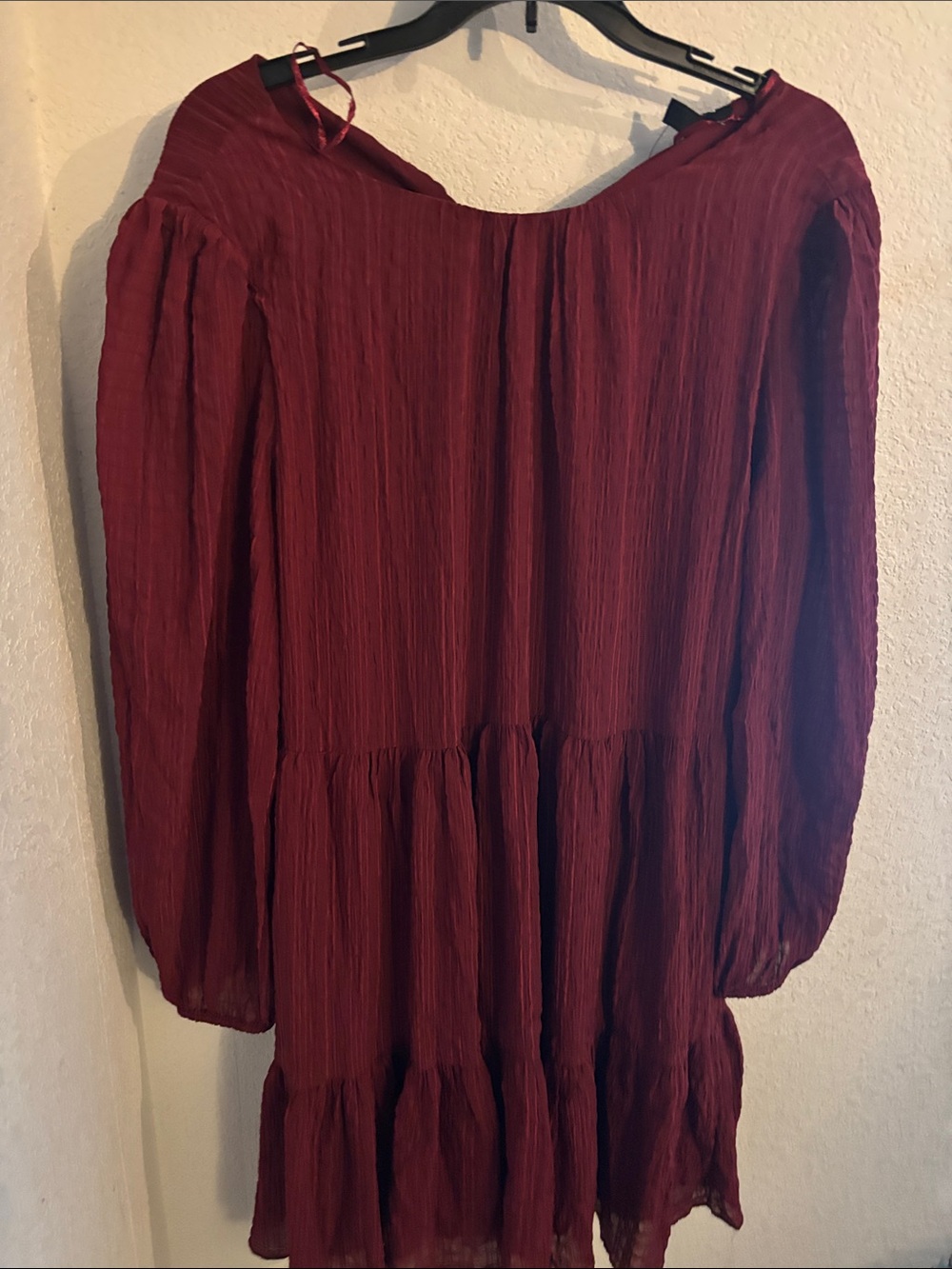 Express Burgundy Long Sleeve Tiered Dress